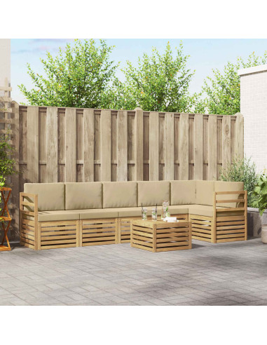 Set di divani da esterno 7 pcs Bianco e Beige 59 x 59 x 37 cm