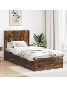 Struttura del letto con stoccaggio e testata Rovere Fumo