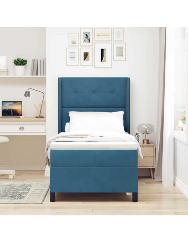 Letto a molle con materasso con led Blu 80 x 200 cm Velluto