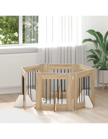 Cancello per cani con supporti 6 pcs Rovere Sonoma 60 x 60 cm