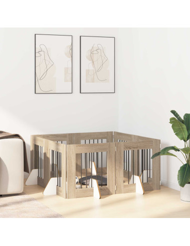 Cancello per cani con supporti 8 pcs Rovere Sonoma 60 x 60 cm
