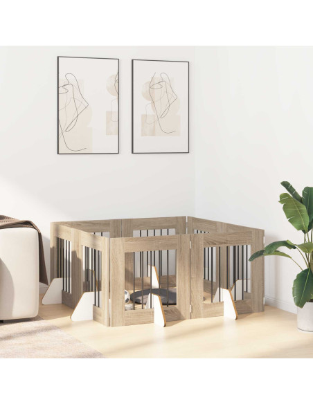 Cancello per cani con supporti 8 pcs Rovere Sonoma 60 x 60 cm