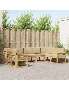 Set di divani da esterno con cuscino 9 pcs Bianco e Beige