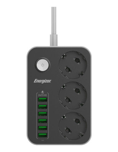 PRESA MULTIPLA ENERGIZER 3 SCHUKO + 6 USB A CON INTERRUTTORE