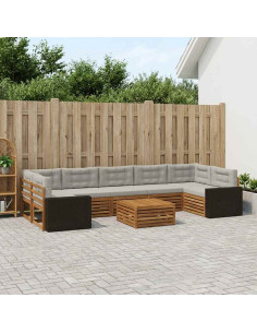 Set di divani da esterno 8 pcs Naturale e Grigio Chiaro