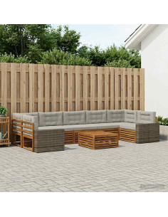 Set di divani da esterno 8 pcs Naturale e Grigio Chiaro