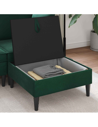 Pouf con Storage Verde Scuro Velluto