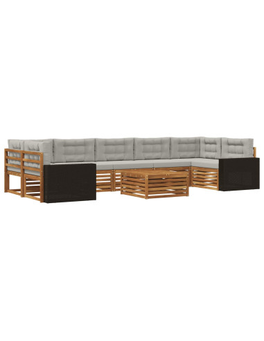 Set di divani da esterno 8 pcs Naturale e Grigio Chiaro