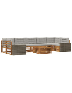Set di divani da esterno 8 pcs Naturale e Grigio Chiaro 2