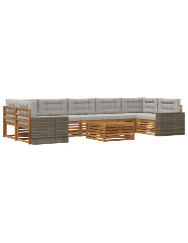 Set di divani da esterno 8 pcs Naturale e Grigio Chiaro