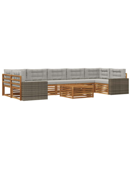 Set di divani da esterno 8 pcs Naturale e Grigio Chiaro