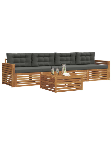 Set di divani da esterno con cuscino 5 pcs Naturale e Antracite