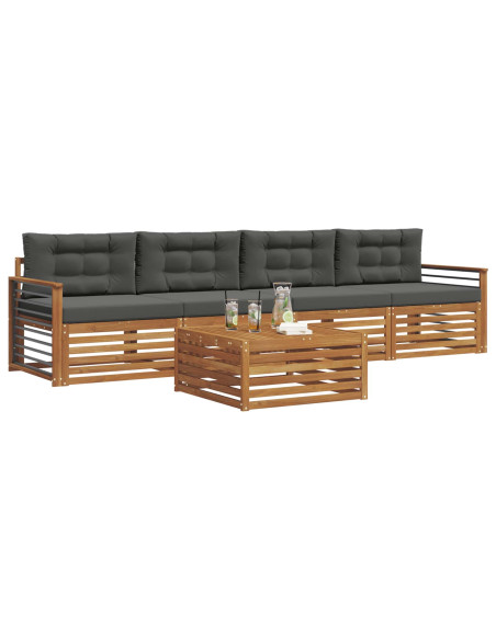 Set di divani da esterno con cuscino 5 pcs Naturale e Antracite