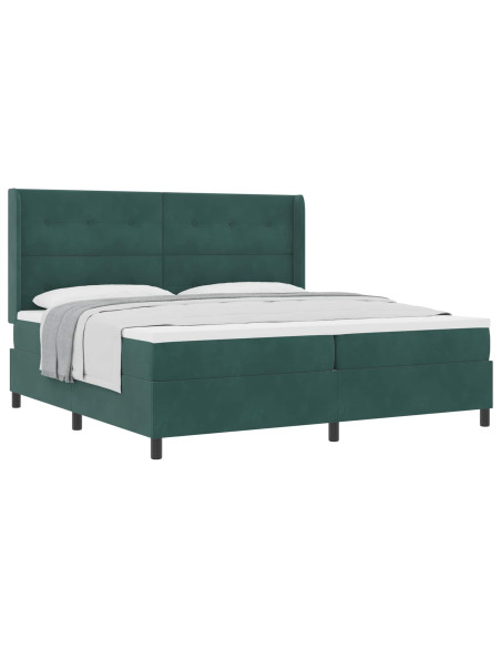 Letto a molle con materasso Verde Scuro 200 x 200 cm Velluto