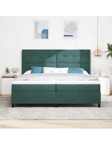 Letto a molle con materasso Verde Scuro 200 x 200 cm Velluto