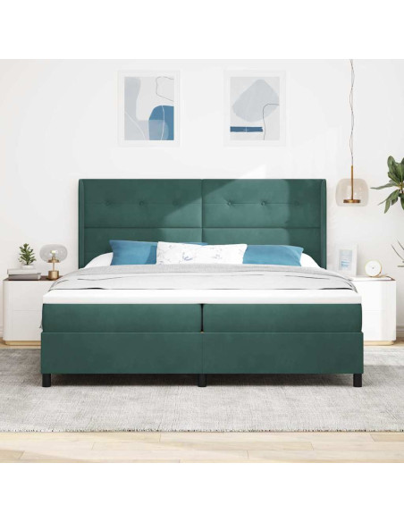 Letto a molle con materasso Verde Scuro 200 x 200 cm Velluto