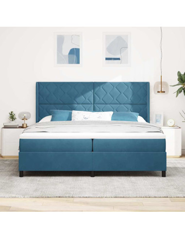 Letto a molle con materasso Blu 200 x 200 cm Velluto