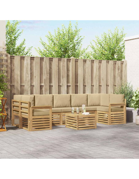 Set di divani da esterno 8 pcs Bianco e Beige Poliestere