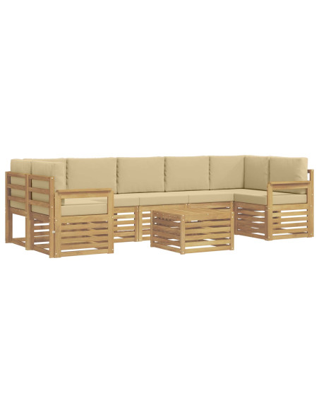 Set di divani da esterno 8 pcs Bianco e Beige Poliestere