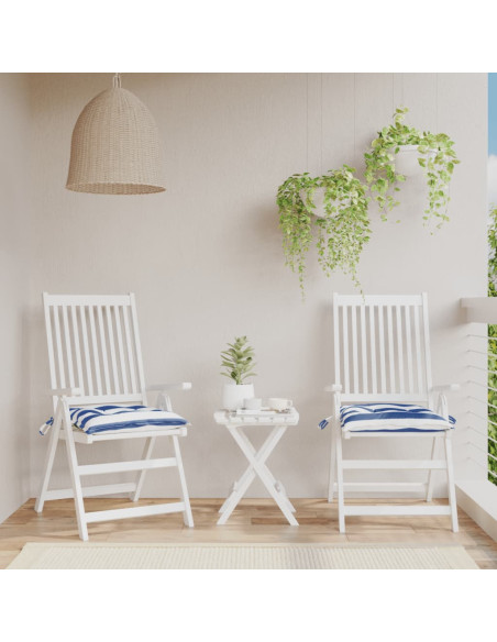 Cuscini per Sedia 2pz Strisce Bianche e Blu 40x40x7 cm Tessuto