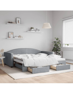 Divano Letto Estraibile Cassetti Grigio Chiaro 100x190 Tessuto