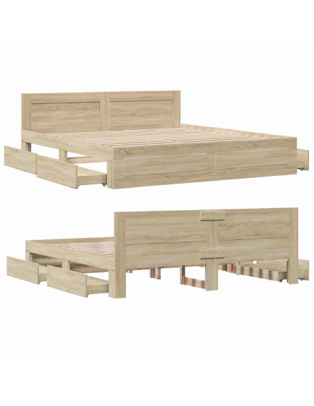 Struttura del letto 2 pcs Sonoma 193 x 203 cm Legno multistrato