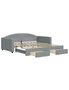 Divano Letto Estraibile Cassetti Grigio Chiaro 100x190 Tessuto 2