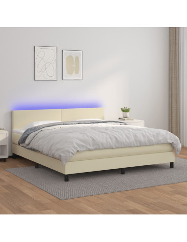 Giroletto a Molle con Materasso e LED Crema 160x200 cm