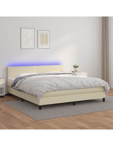 Giroletto a Molle con Materasso e LED Crema 160x200 cm