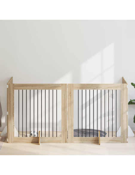 Cancello per cani con supporti 4 pcs Rovere Sonoma 100 x 100 cm