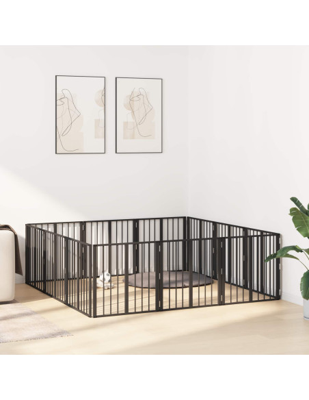 Cancello per cani 12 pcs Nero 60 x 60 cm Acciaio zincato