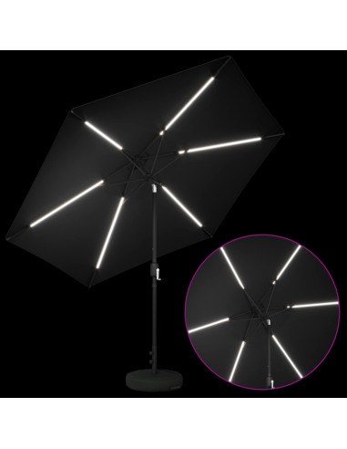 Parasol da Giardino con Luci LED 300 x 300 cm Poliestere Nero