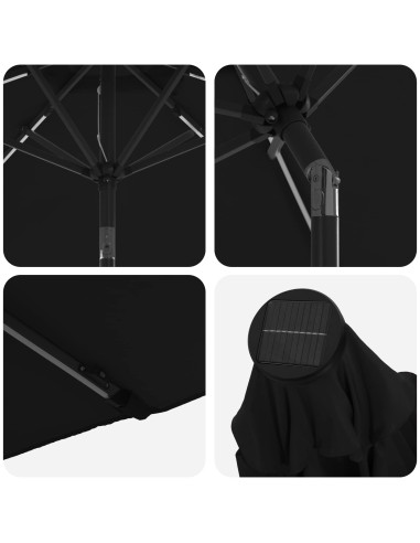 Parasol da Giardino con Luci LED 300 x 300 cm Poliestere Nero