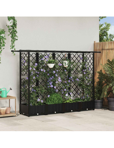 Letto Rialzato con Griglia e Tetto Nero 202,5 x 40 x 123 cm PP