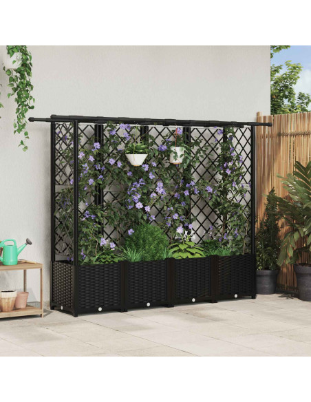 Letto Rialzato con Griglia e Tetto Nero 202 x 40 x 138 cm PP