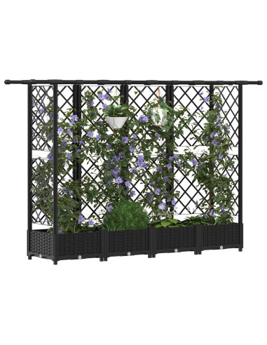Letto Rialzato con Griglia e Tetto Nero 202,5 x 40 x 123 cm PP
