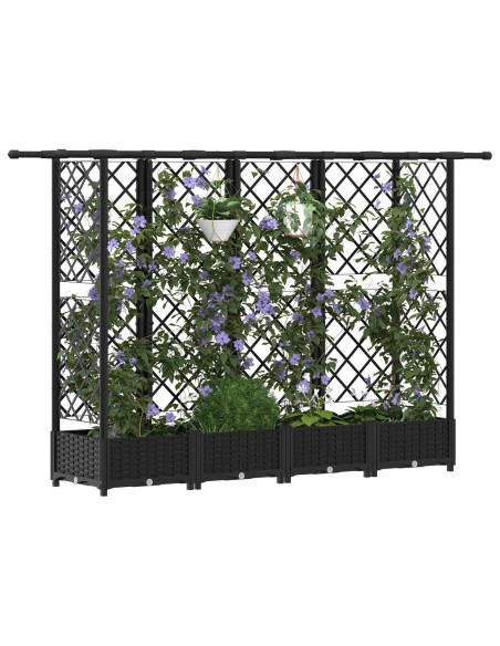 Letto Rialzato con Griglia e Tetto Nero 202,5 x 40 x 123 cm PP
