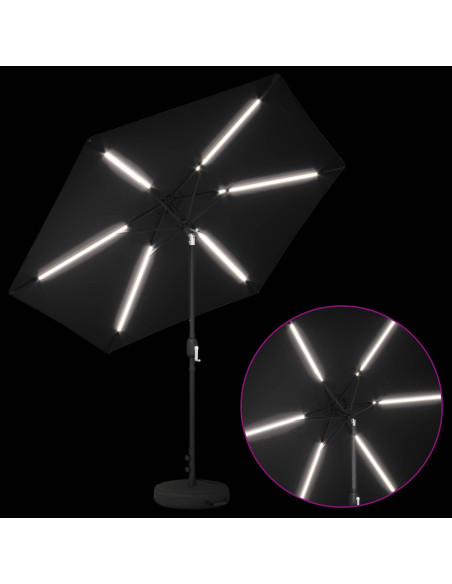 Parasol da Giardino con Luci LED 270 x 270 cm Poliestere Nero