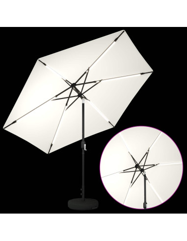 Parasol da Giardino con Luci LED 300 x 300 cm Poliestere Crema