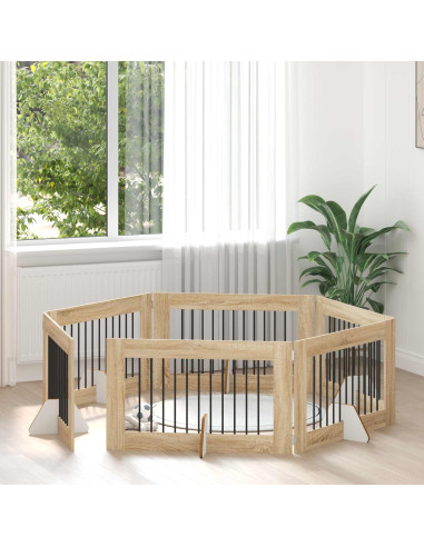Cancello per cani con supporti 6 pcs Rovere Sonoma 100 x 60 cm