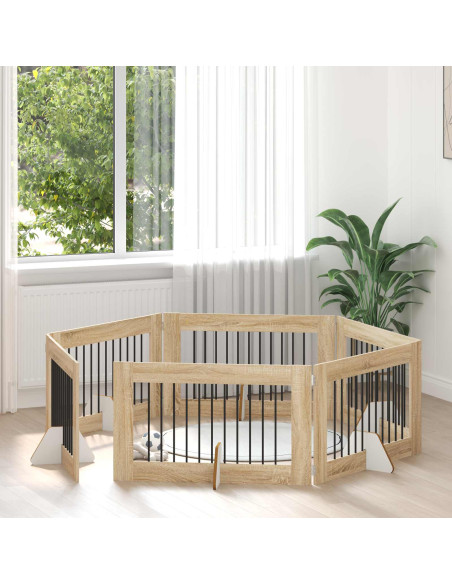 Cancello per cani con supporti 6 pcs Rovere Sonoma 100 x 60 cm