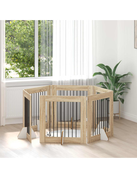 Cancello per cani con supporti 6 pcs Rovere Sonoma 80 x 80 cm