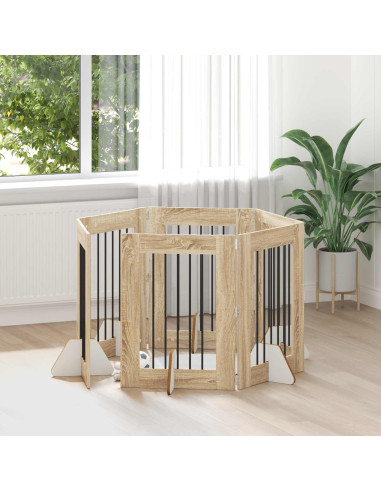 Cancello per cani con supporti 6 pcs Rovere Sonoma 60 x 80 cm