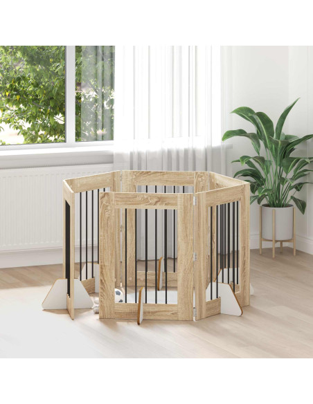 Cancello per cani con supporti 6 pcs Rovere Sonoma 60 x 80 cm