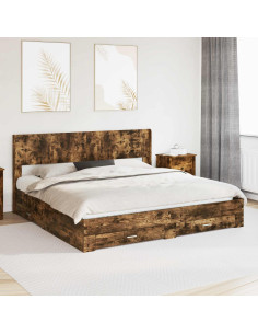 Struttura del letto con stoccaggio e testata Rovere Fumo