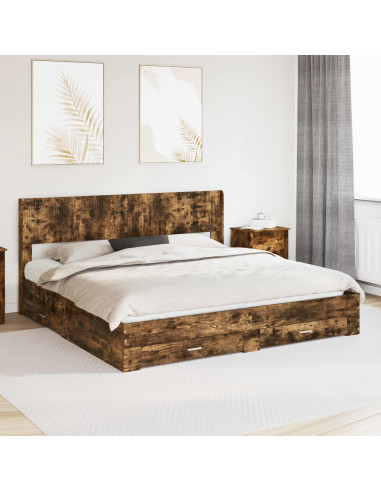 Struttura del letto con stoccaggio e testata Rovere Fumo