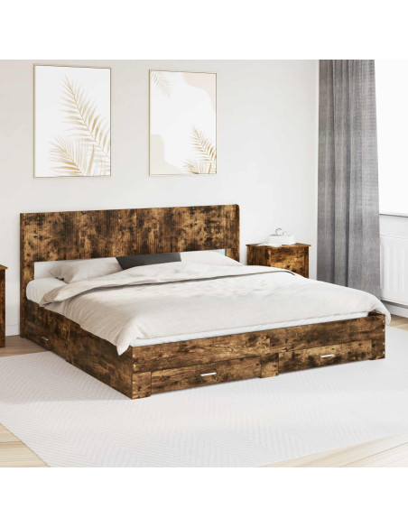 Struttura del letto con stoccaggio e testata Rovere Fumo