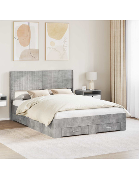 Struttura del letto con stoccaggio e testata Grigio Cemento