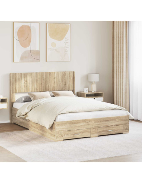 Struttura del letto con stoccaggio e testata Rovere Sonoma
