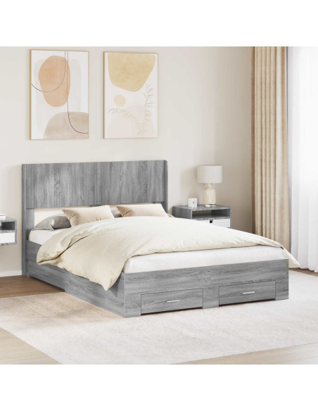 Struttura del letto con stoccaggio e testata Sonoma grigio